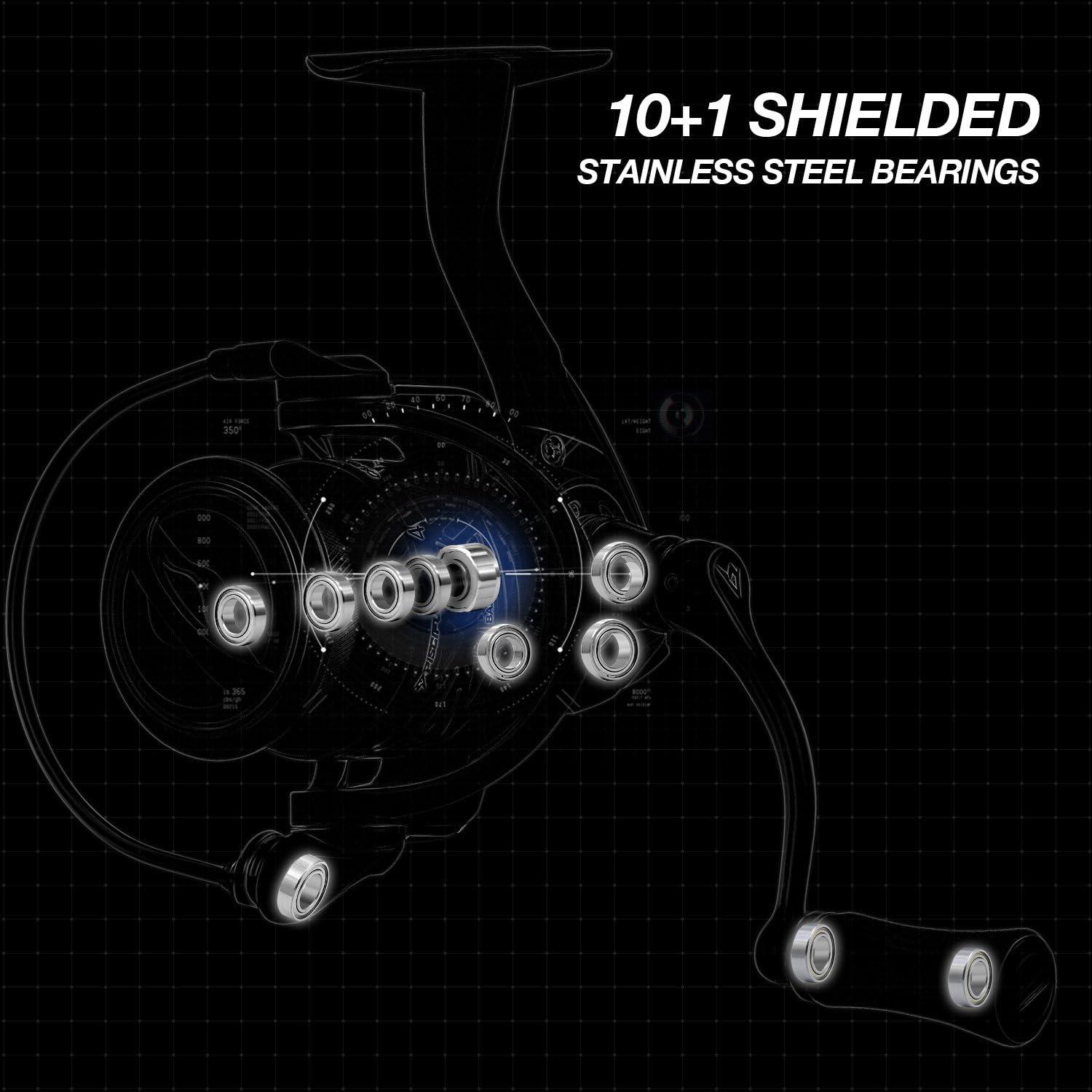 imagePiscifun Carbon X Spinning Reels Light to 51oz Carbon Frame and Rotor 33LBs Max Drag 101 Shielded BB 521621 High Speed Gear Ratio Smooth Powerful Saltwater Freshwater Spinning ReelStandard Handle