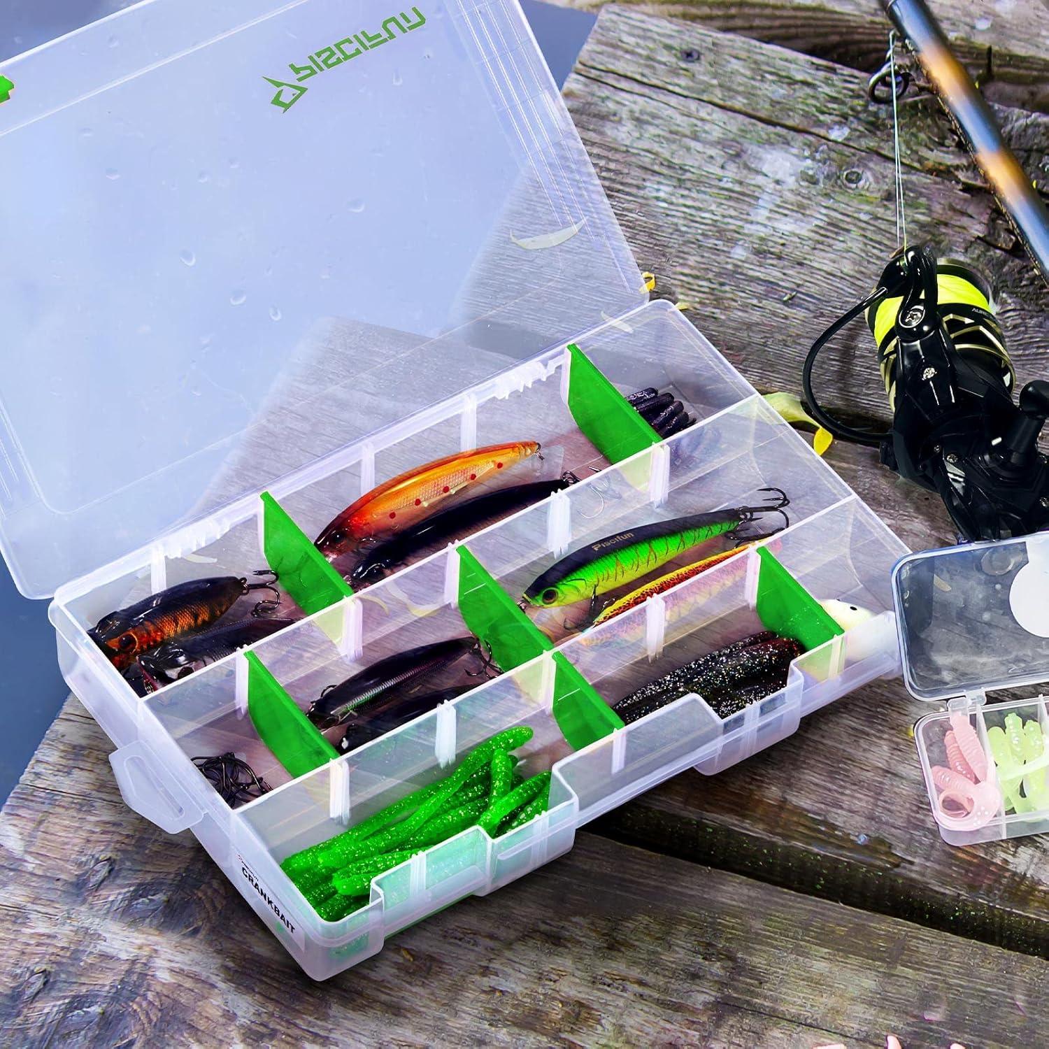 imagePiscifun Fishing Tackle Boxes Tackle Trays with Waterproof Labels and Removable Dividers 36003700 BPAFree Plastic Clear Fishing Storage Organizer Boxes for Lures 2 Packs 4 PacksGreen