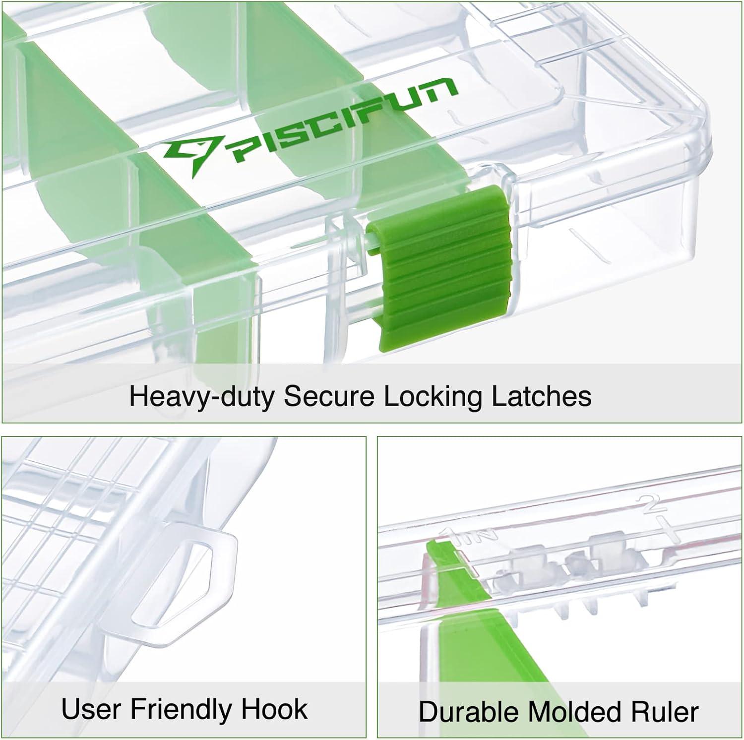 imagePiscifun Fishing Tackle Boxes Tackle Trays with Waterproof Labels and Removable Dividers 36003700 BPAFree Plastic Clear Fishing Storage Organizer Boxes for Lures 2 Packs 4 PacksGreen