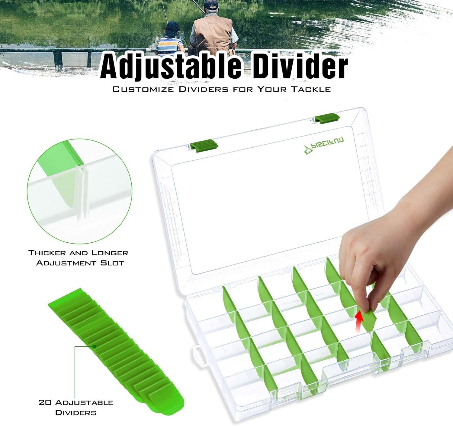 imagePiscifun Fishing Tackle Boxes Tackle Trays with Waterproof Labels and Removable Dividers 36003700 BPAFree Plastic Clear Fishing Storage Organizer Boxes for Lures 2 Packs 4 PacksGreen