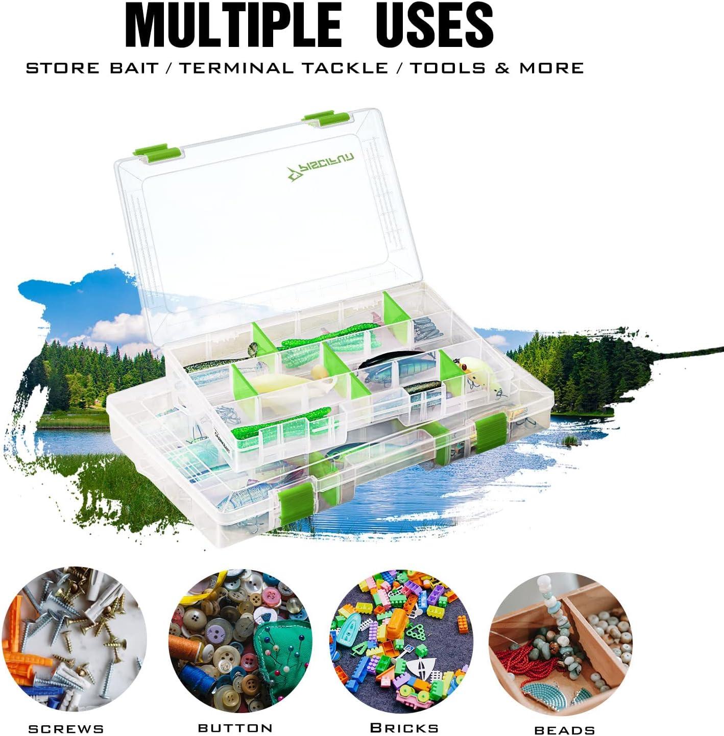 imagePiscifun Fishing Tackle Boxes Tackle Trays with Waterproof Labels and Removable Dividers 36003700 BPAFree Plastic Clear Fishing Storage Organizer Boxes for Lures 2 Packs 4 PacksGreen